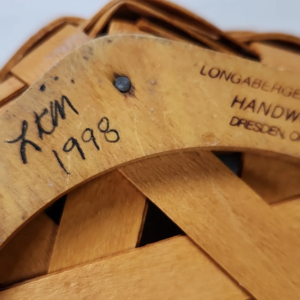 1998 Longaberger Hexagonal Basket With Flowered Liner and Plastic Insert